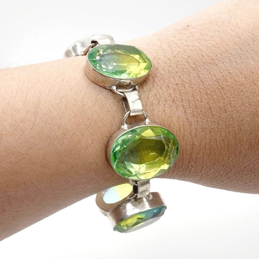 Sterling Silver Large 2 cm Faux Tourmaline Lemon Tone Zirconia Stones Bracelet